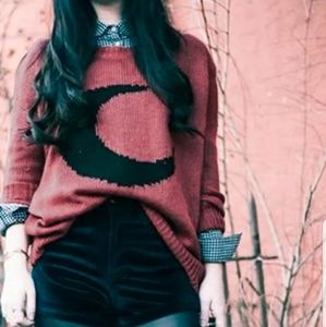 Red Rust Colored Gothic Moon Knit Sweater Size Large. New!